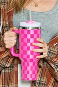 Bright Pink Checkered Tumbler  40oz