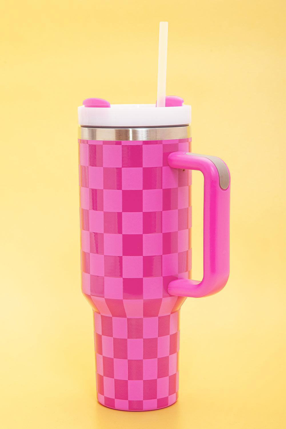 Bright Pink Checkered Tumbler  40oz